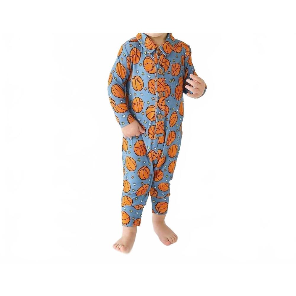 NEW POSH PEANUT long sleeve collared henley long romper in slam dunk